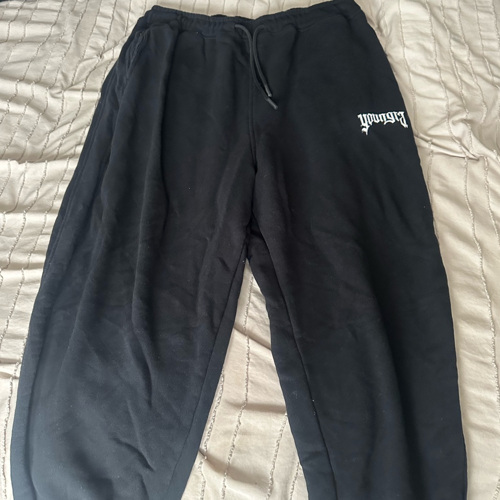 YoungLA Black Joggers with White Logo